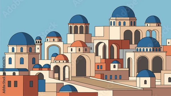 Obraz Santorini Inspired Cityscape: Vector Illustration