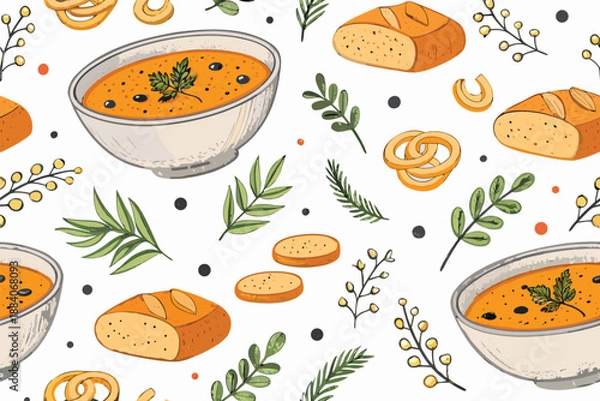 Fototapeta Winter Festive Soup Dinner Pattern Festive Dinner