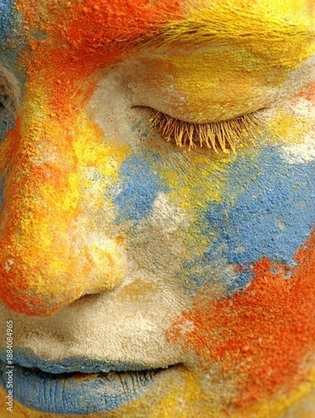 Obraz Eyes closed face surrounded by flowing colors, creative mind visualization, soft lighting, copy space