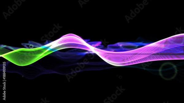 Obraz デジタルウェーブ・背景もや付き（抽象的でダイナミックな波形アート）JPG 黒背景