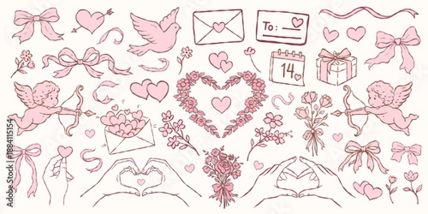 Obraz Hand drawn Valentine love elements set