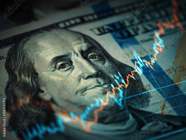 Obraz USD note Franklin with rising currency exchange graph