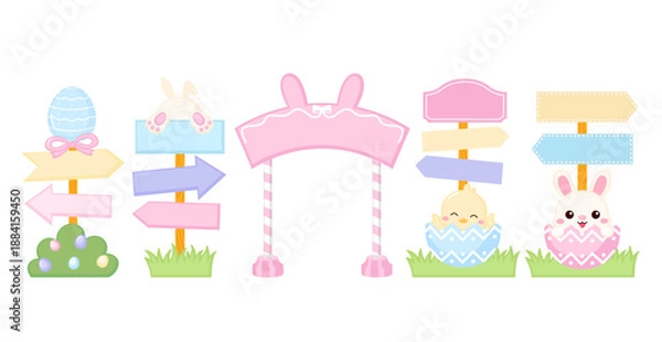 Fototapeta Cute Spring Easter Directional signpost decoration element