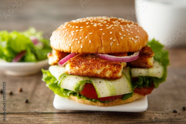 Obraz Burger with roasted halloumi cheese