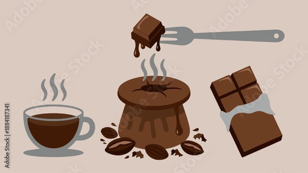 Obraz Coffee and Chocolate Indulgence Dessert Elements Flat Design Art