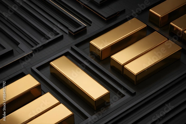 Obraz Abstract Gold Bars on Dark Geometric Background