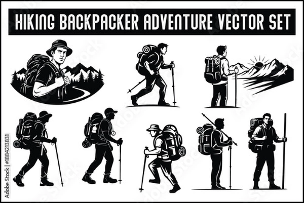 Obraz 
Hiking Backpacker Adventure Vector Set