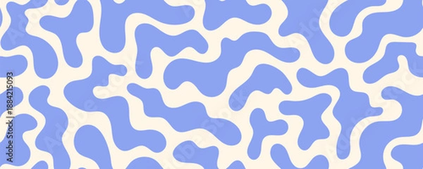 Obraz Blue and Beige Wave Seamless Pattern. Line Psychedelic Wavy Seamless Pattern. Vector Swirl Marble Background