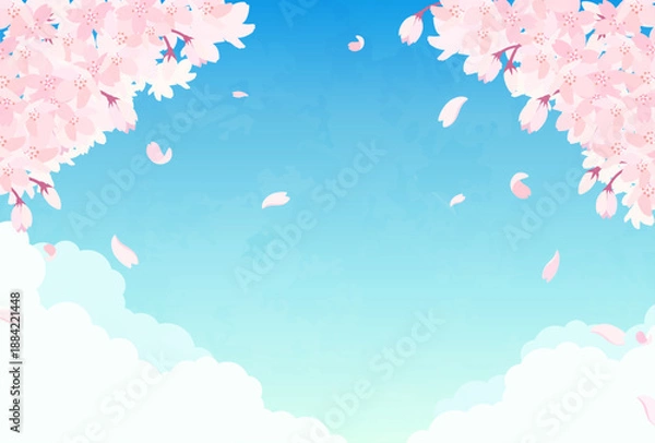 Fototapeta 桜と青空のイラスト_横1