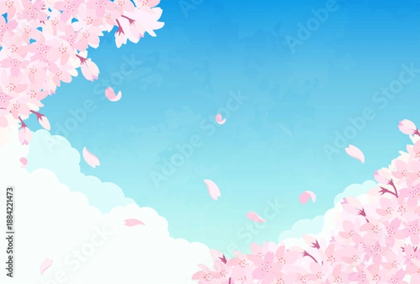 Fototapeta 桜と青空のイラスト_横4
