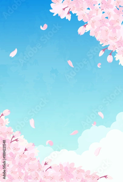 Fototapeta 桜と青空のイラスト_縦4