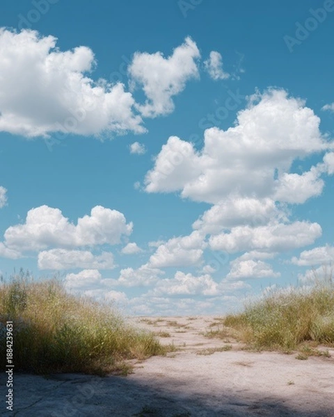 Obraz Minimal Landscape With Open Sky and Soft Clouds