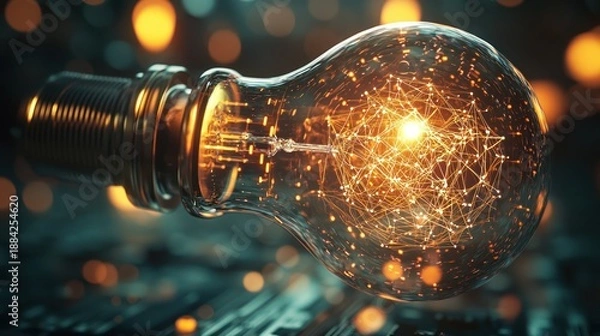 Fototapeta Glowing lightbulb with network inside