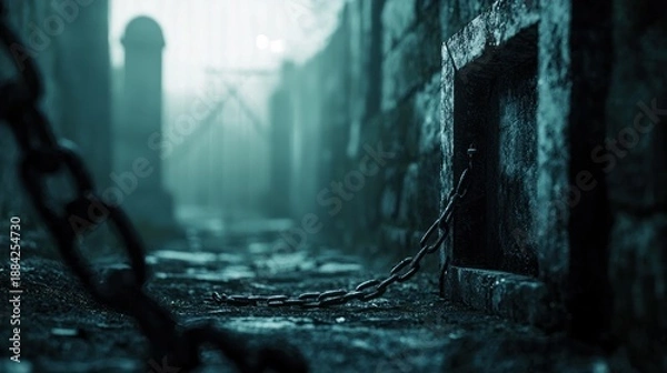 Fototapeta Old stone wall and chains