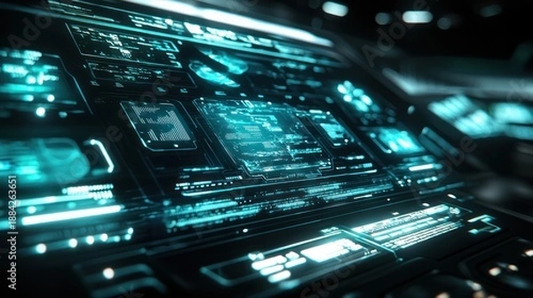Fototapeta Futuristic digital control panel display