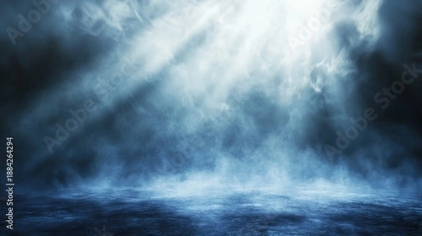 Fototapeta Dramatic light beams through atmospheric smoke