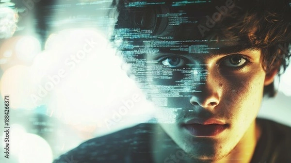 Fototapeta Man with digital data overlay