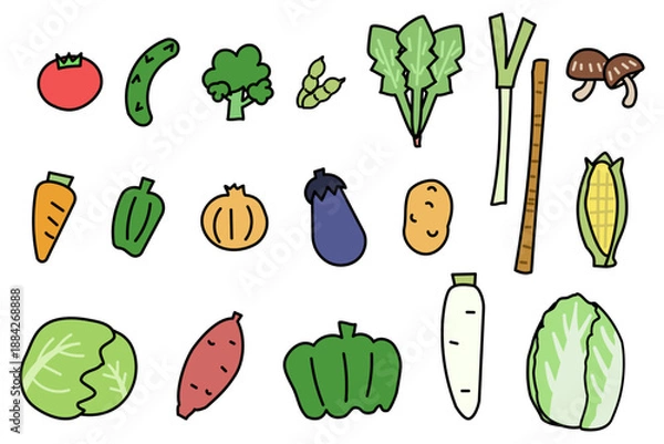 Obraz ゆるいタッチの野菜イラストセット