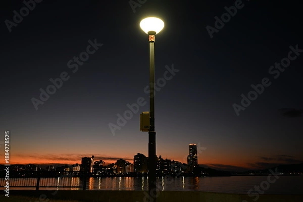 Obraz 外灯と海岸の夜景風景