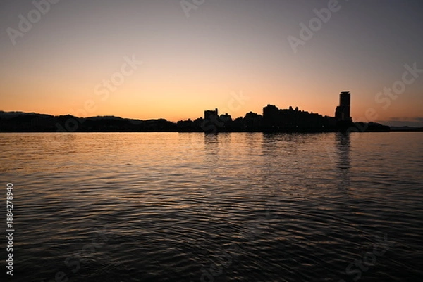 Obraz 外灯と海岸の夜景風景