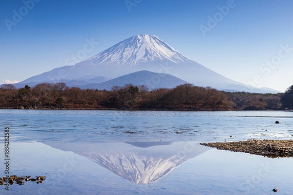 Obraz 精進湖の湖面に映る富士山