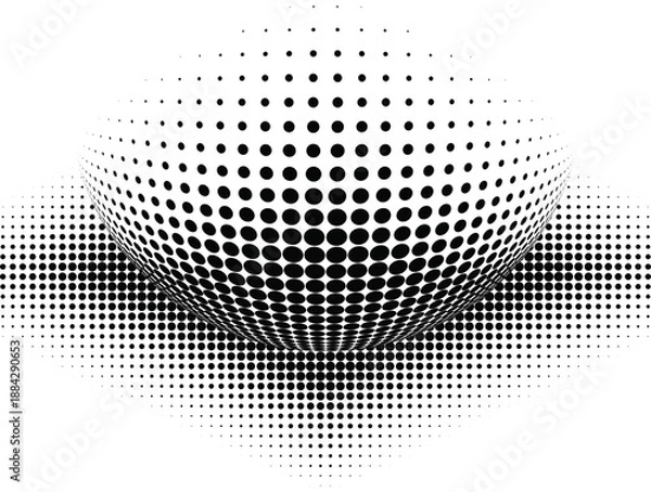 Obraz Abstract vector illustration of a spherical black dot pattern with 3d orb with gradient depth.