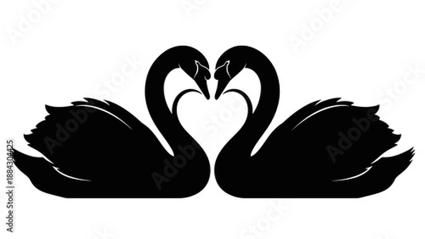 Obraz Two black swans forming a heart shape.
