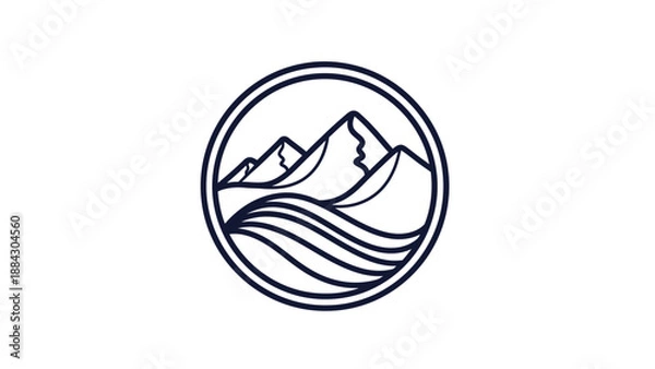 Obraz Minimalist Mountain and Wave Logo Design.