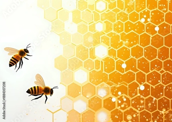 Obraz Honeybees and Honeycomb Pattern