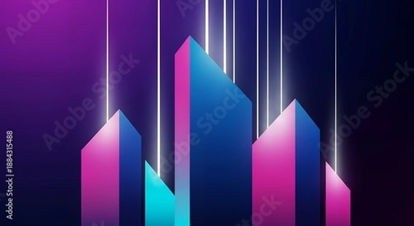 Fototapeta 紫と青のグラデーションが美しい未来都市風の3D抽象背景