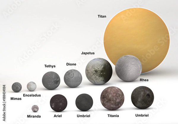Obraz Size comparison between Saturn and Uranus moons with captions
