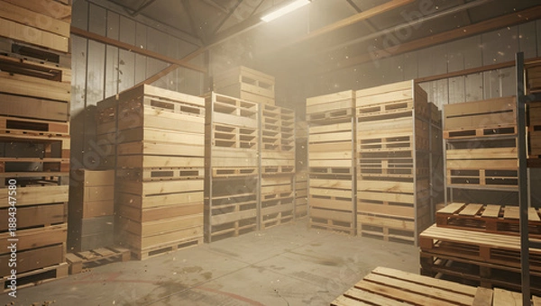 Obraz A warehouse corner filled with pallets and dust