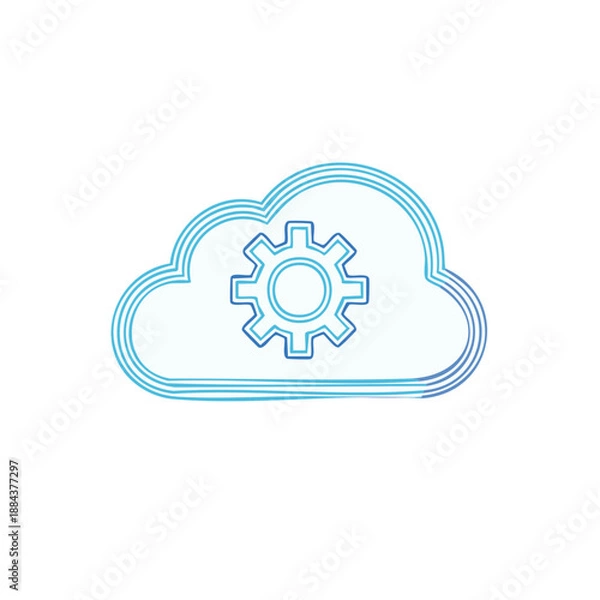 Obraz Cloud computing icon with cogwheel inside, representing technology, innovation, data processing, and server infrastructure operations, digital design, and storage.