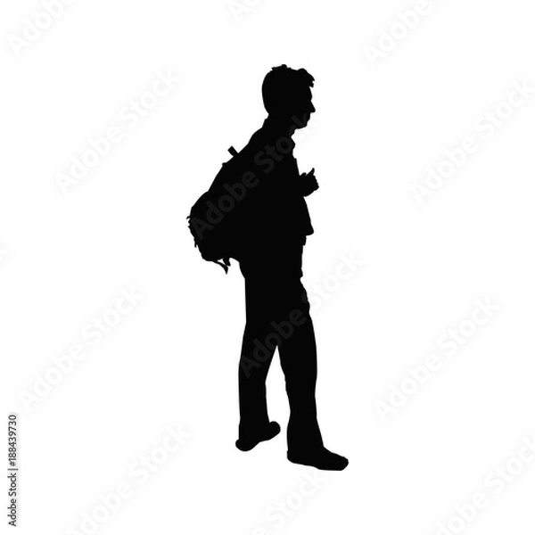 Obraz Silhouette of young man with backpack.