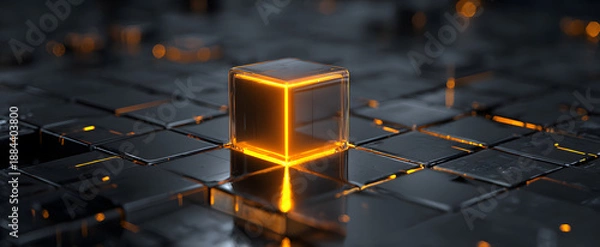 Fototapeta Transparent cube on black technology cube