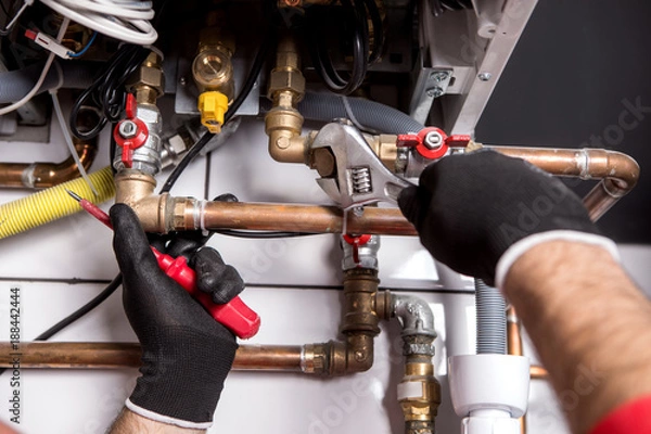 Obraz hydraulik mocujący system centralnego ogrzewania