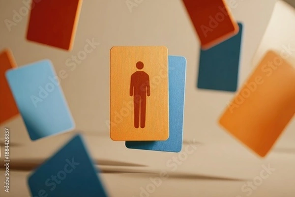 Obraz Falling rectangular cards with human silhouette icon