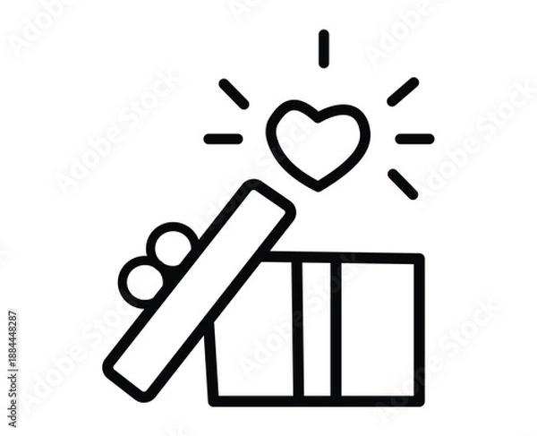 Obraz Open Gift Box with Heart Icon and Rays