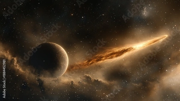 Obraz A glowing comet passing by a planet in a distant orbit.