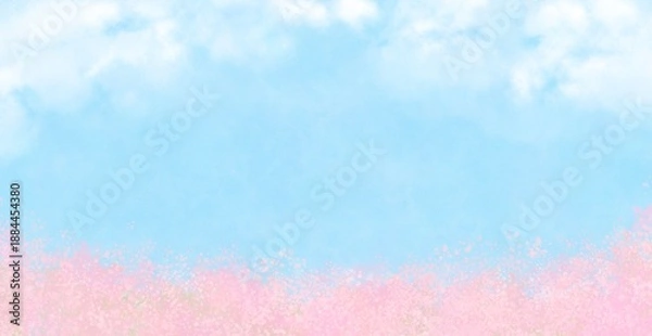 Obraz 桜並木と青空の手描き背景