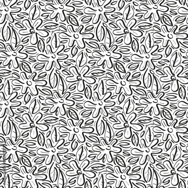 Obraz Black and white seamless pattern with flowers.  Vector illustration