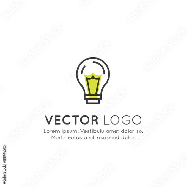 Fototapeta Vector Icon Style Illustration of Think Outside the Box Concept , Imagination, Smart Solution, Creativity and Brainstorm. Minimalistic Outline Lightbulb Oblect