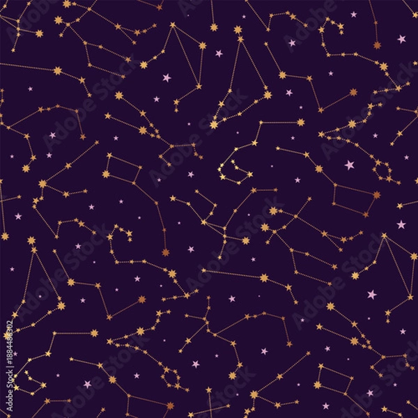 Obraz Seamless pattern with gold constellation. Astrology vector illustration
