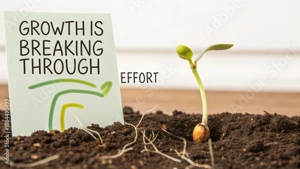 Obraz Tiny Seedling Breaking Through Earth Demonstrating Growth