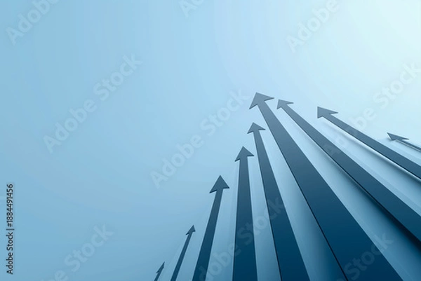 Obraz 成功へと向かう右肩上がりの矢印と光り輝く背景素材