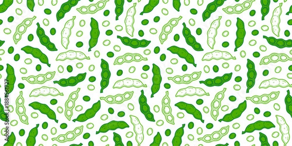 Obraz green soybeans or peas pattern background. Soybean seamless pattern background. edamame seamless pattern background. doodle edamame pattern background. 