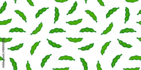 Obraz green soybeans or peas pattern background. Soybean seamless pattern background. edamame seamless pattern background. doodle edamame pattern background. 