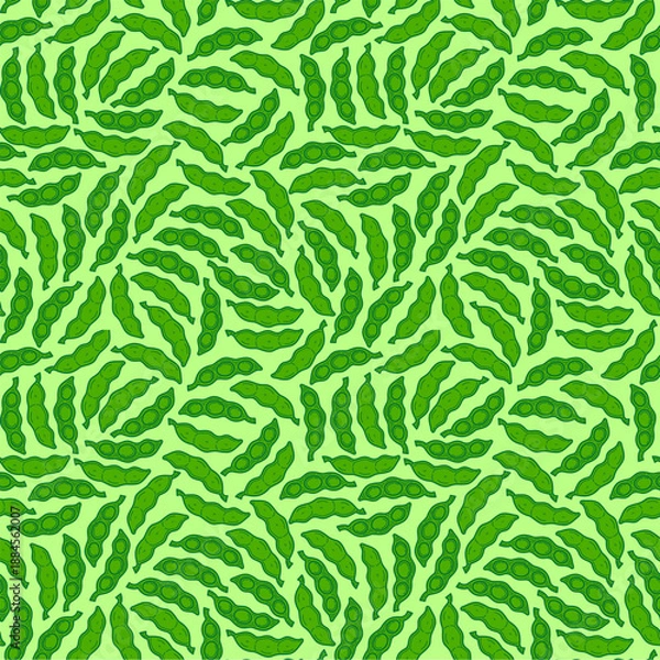 Obraz green soybeans or peas pattern background. Soybean seamless pattern background. edamame seamless pattern background. doodle edamame pattern background. 