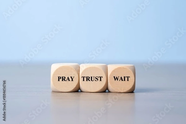 Obraz PRAY TRUST WAIT, word concept with a background.