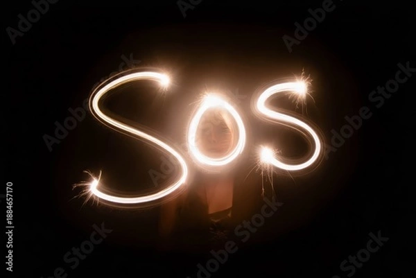 Obraz Text SOS, made with light.